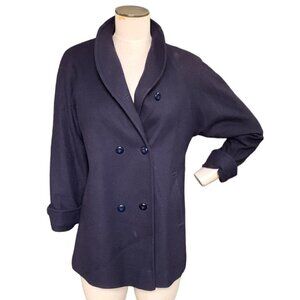 VTG L.C. Mae Wool Double Breasted Peacoat/Trenchcoat S/M Navy Blue 123E